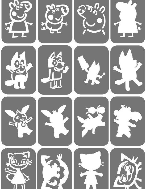 Zestaw szablonów do tatuaży - Peppa, Bluey, Bing