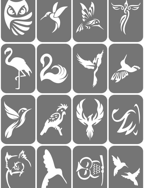 Zestaw szablonów do tatuaży - Ptaki