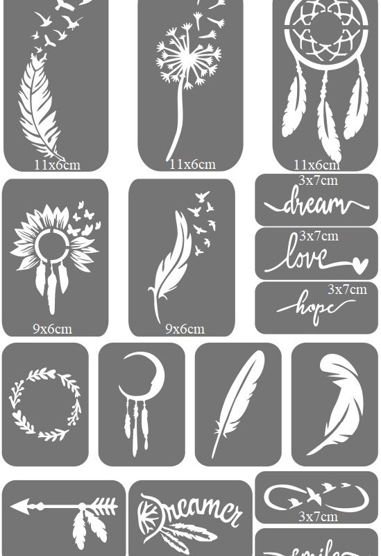 Zestaw szablonów do tatuaży - Piórka