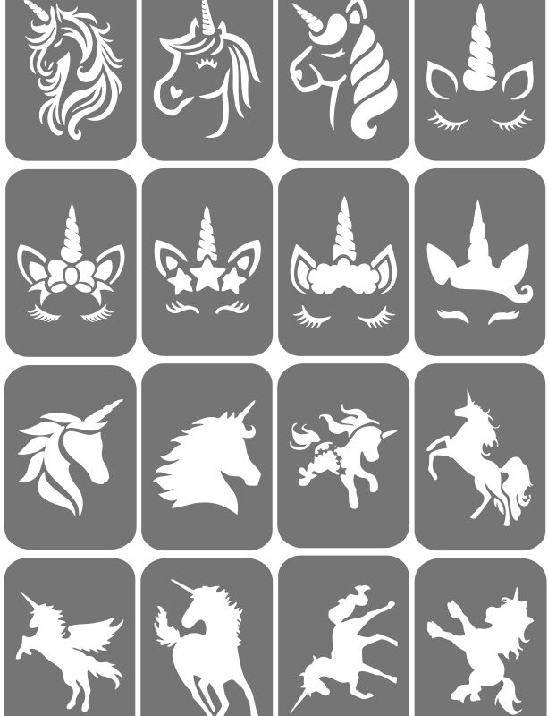 Zestaw szablonów do tatuaży - Jednorożce