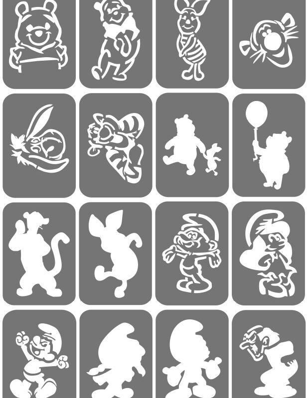 Zestaw szablonów do tatuaży - Kubuś Puchatek, Smerfy