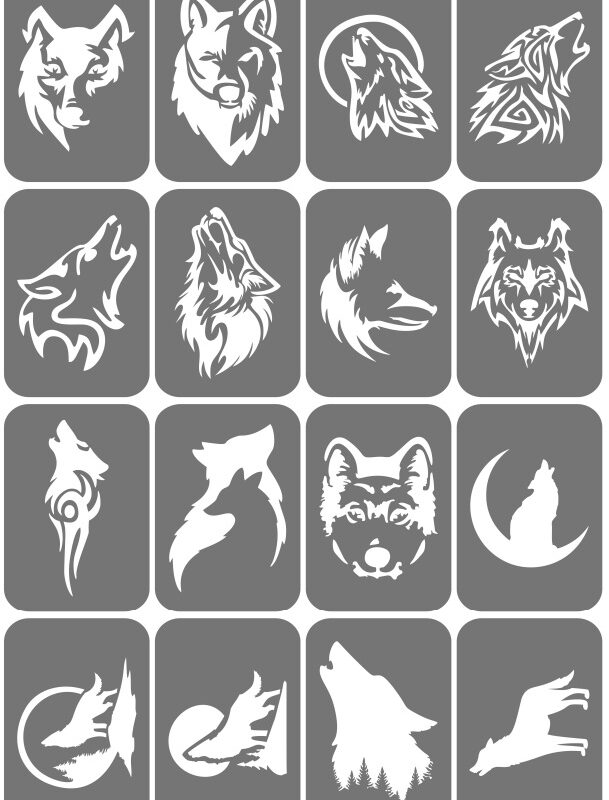 Zestaw szablonów do tatuaży - Wilki