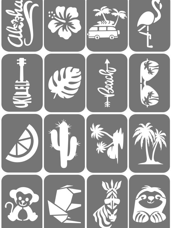 Zestaw szablonów do tatuaży - Hawajskie, lato, wakacje