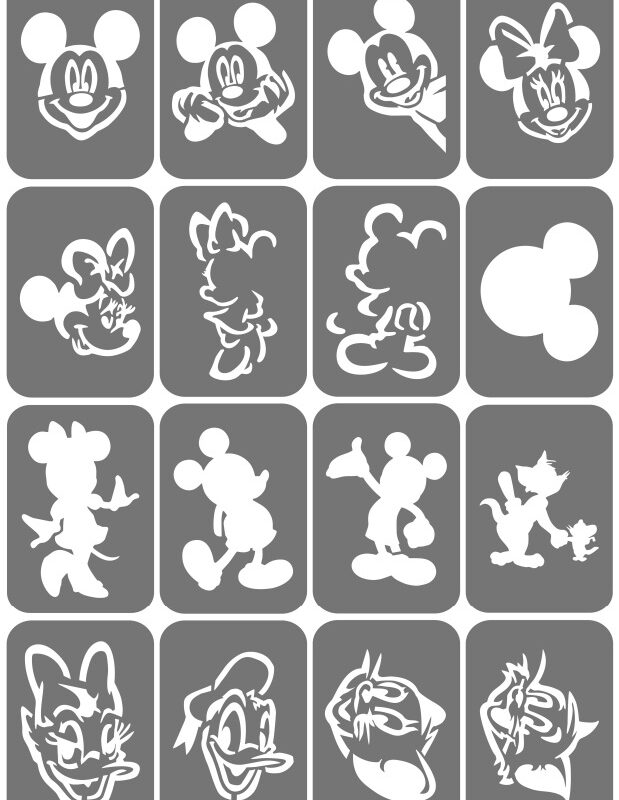Zestaw szablonów do tatuaży - Myszka Mickey, Tom i Jerry
