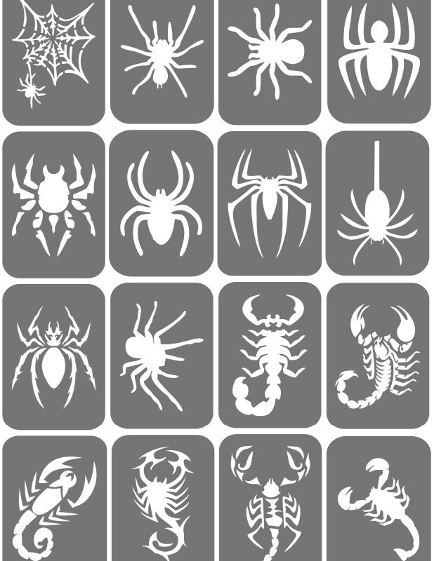Zestaw szablonów do tatuaży - Pająki, Skorpiony