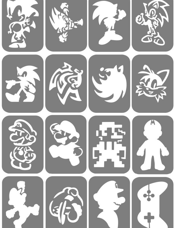 Zestaw szablonów do tatuaży - Sonic, Mario