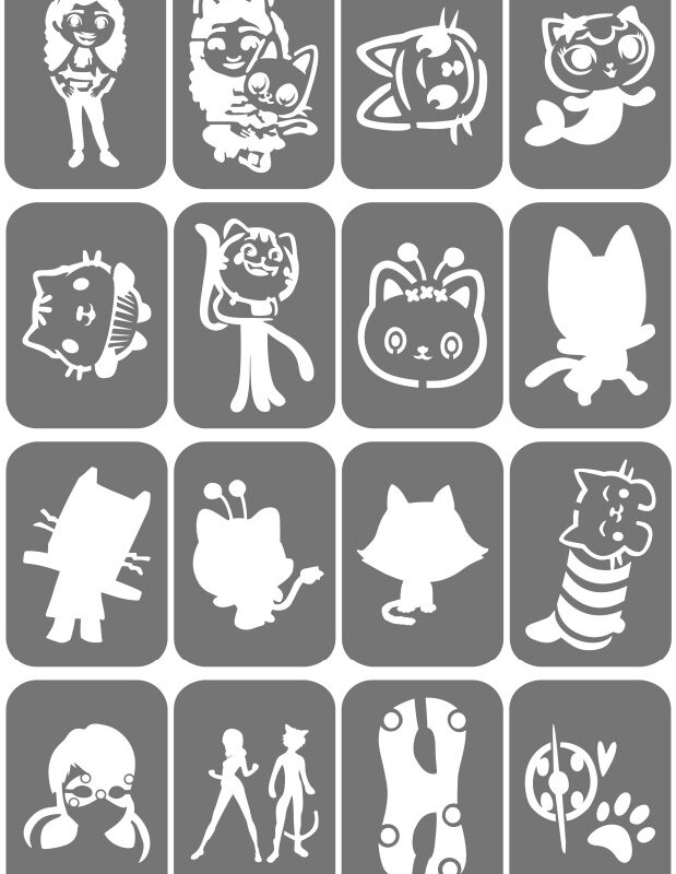 Zestaw szablonów do tatuaży - Koci domek Gabi, Miraculum