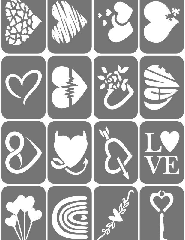 Zestaw szablonów do tatuaży - Serca, walentynki, love
