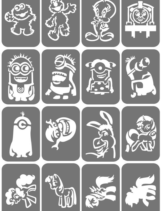 Zestaw szablonów do tatuaży - Cookie Monster, Minionki