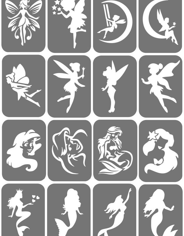 Zestaw szablonów do tatuaży - Wróżki, syrenki