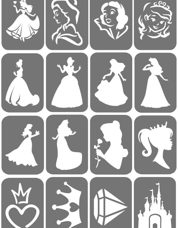 Zestaw szablonów do tatuaży - Księżniczki