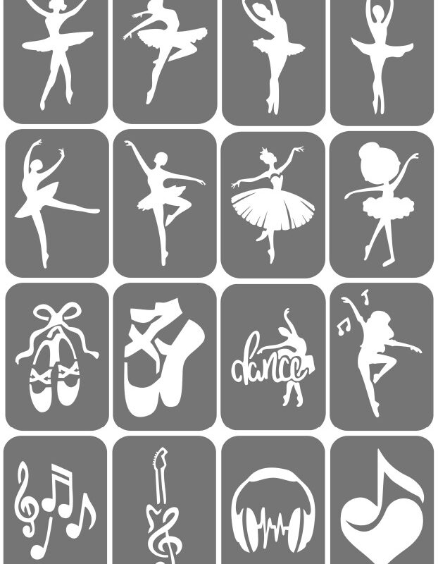 Zestaw szablonów do tatuaży - Balet, taniec, muzyka