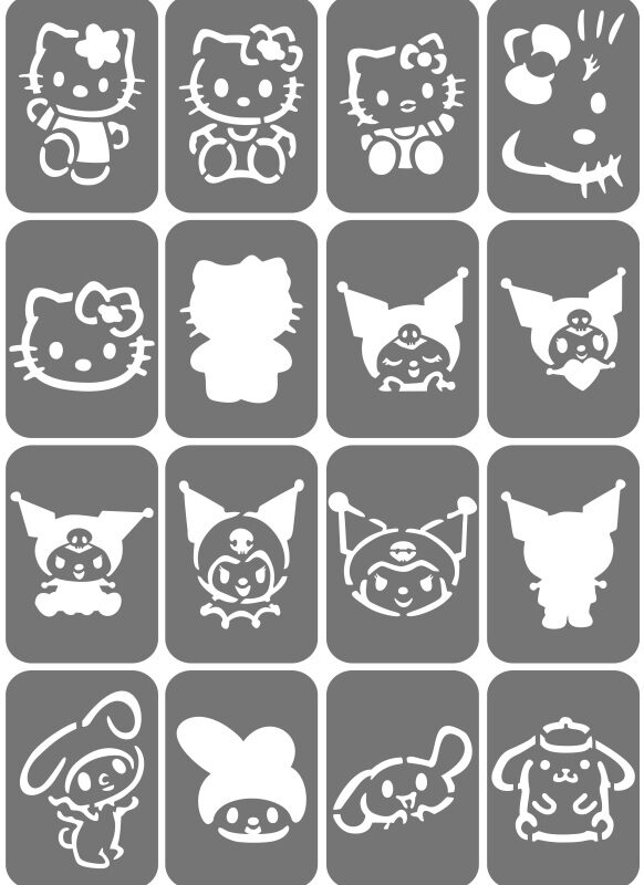 Zestaw szablonów do tatuaży - Hello Kitty, Kuromi