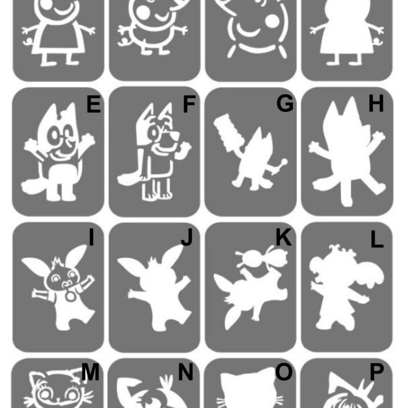 Szablony do tatuaży XL - Peppa, Bluey, Bing