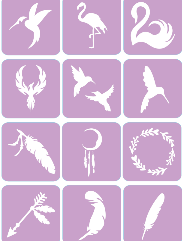 Ptaki, piórka - ekspresowe szablony do tatuaży