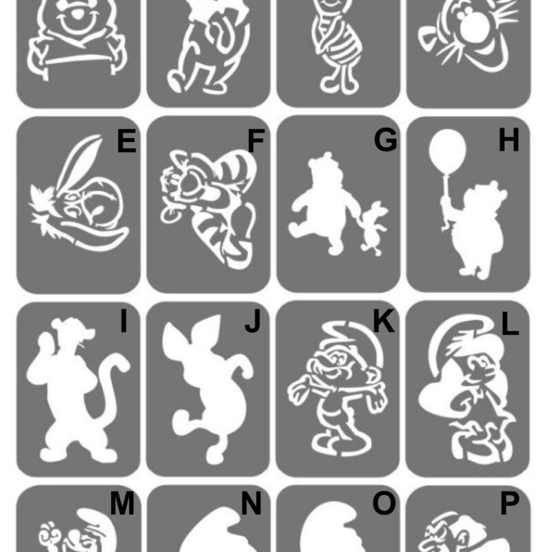 Szablony do tatuaży XL - Kubuś Puchatek, Smerfy