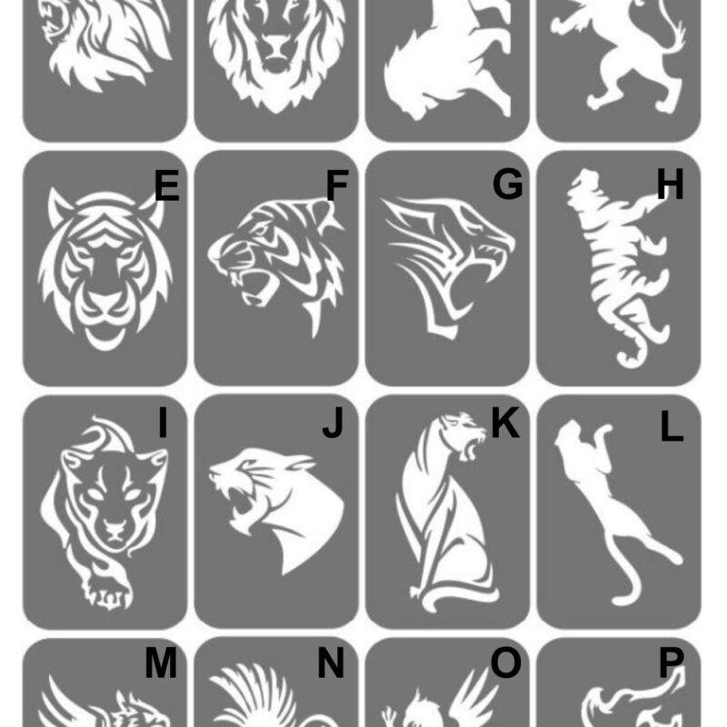 Szablony do tatuaży XL - Lwy, tygrysy, gryfy