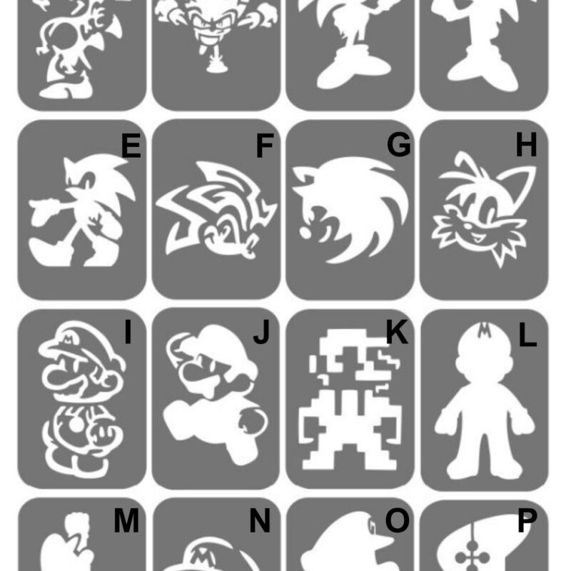 Szablony do tatuaży XL - Sonic, Mario